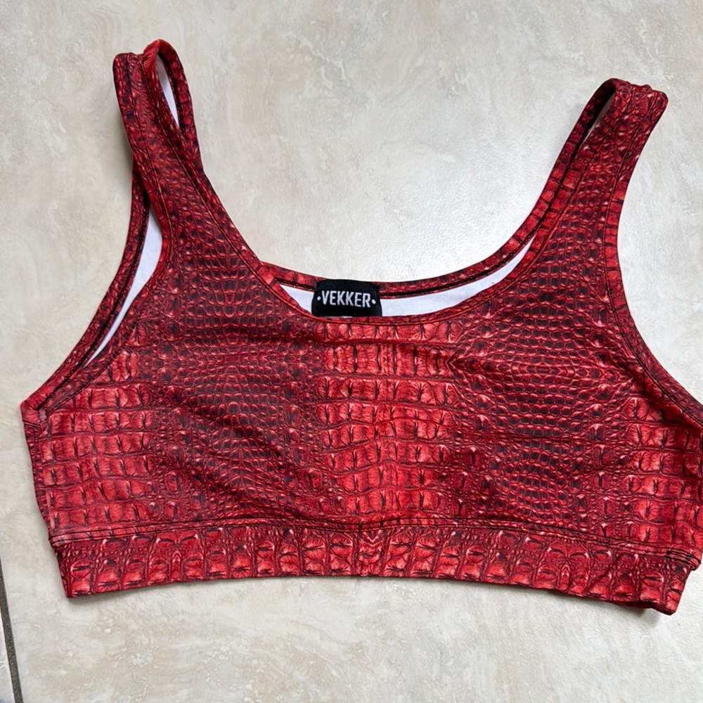Vekker LA Red Croc-Embossed Sports Bra
